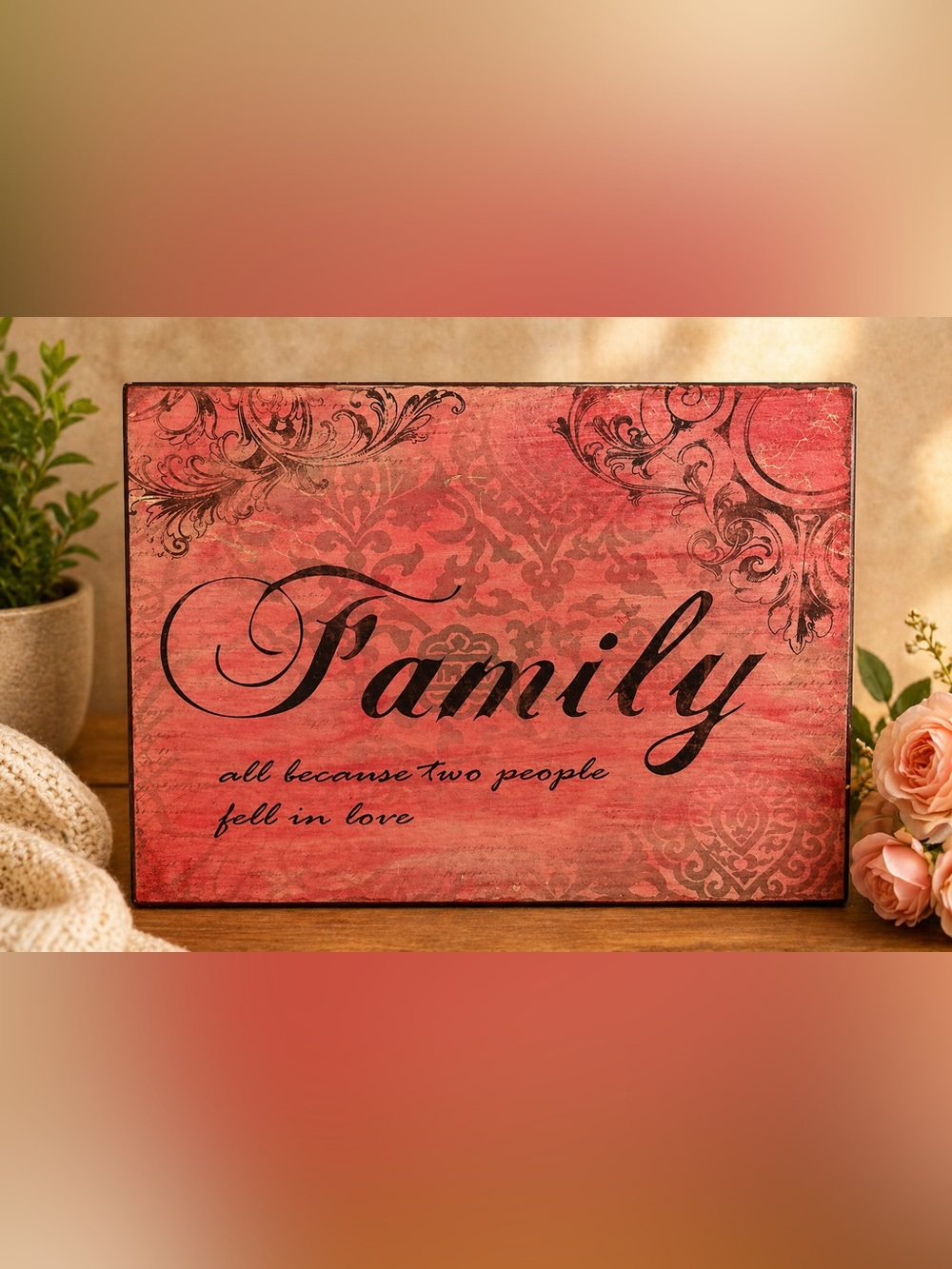 Metal Family Wall Art Sign in Red